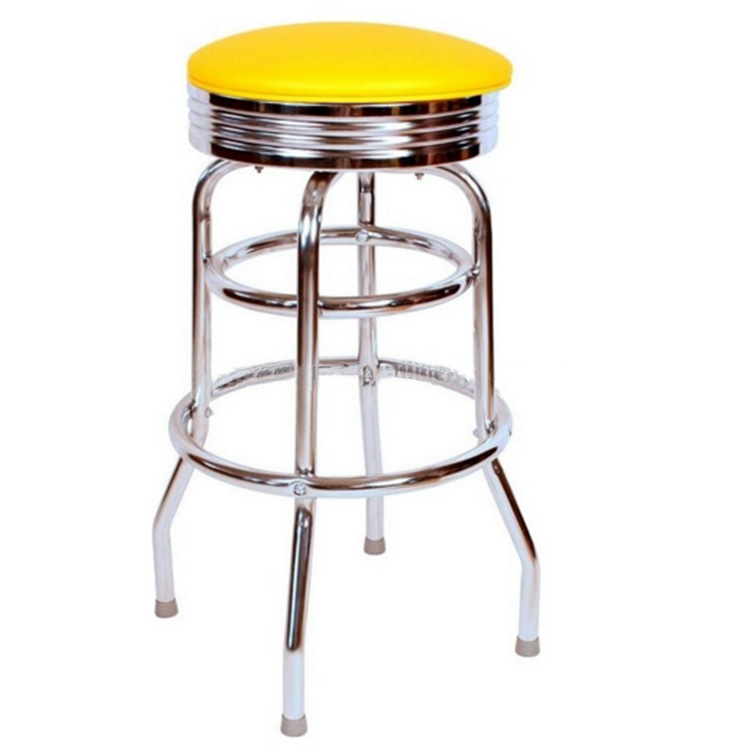 Double Rung Retro Chrome Swivel Bar Stool