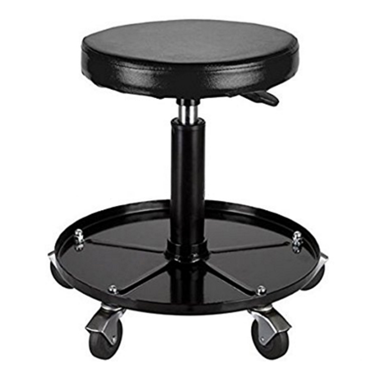 Black Adjustable Rolling Garage And Shop Seat Mechanic Stool