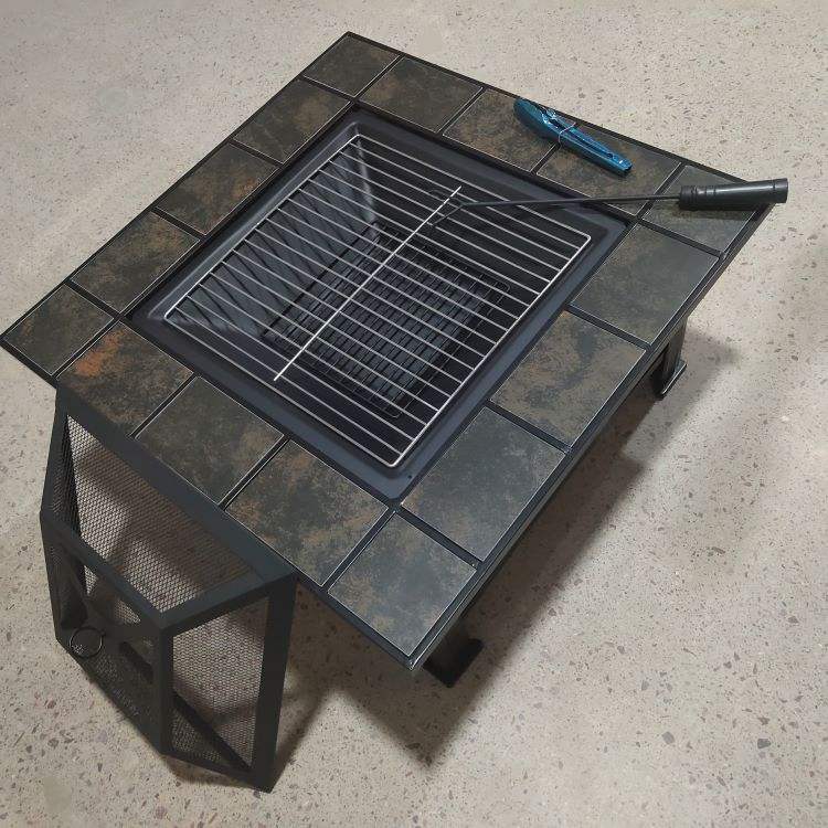 Square Steel Wood Burning Ceramic Fire Pit Table